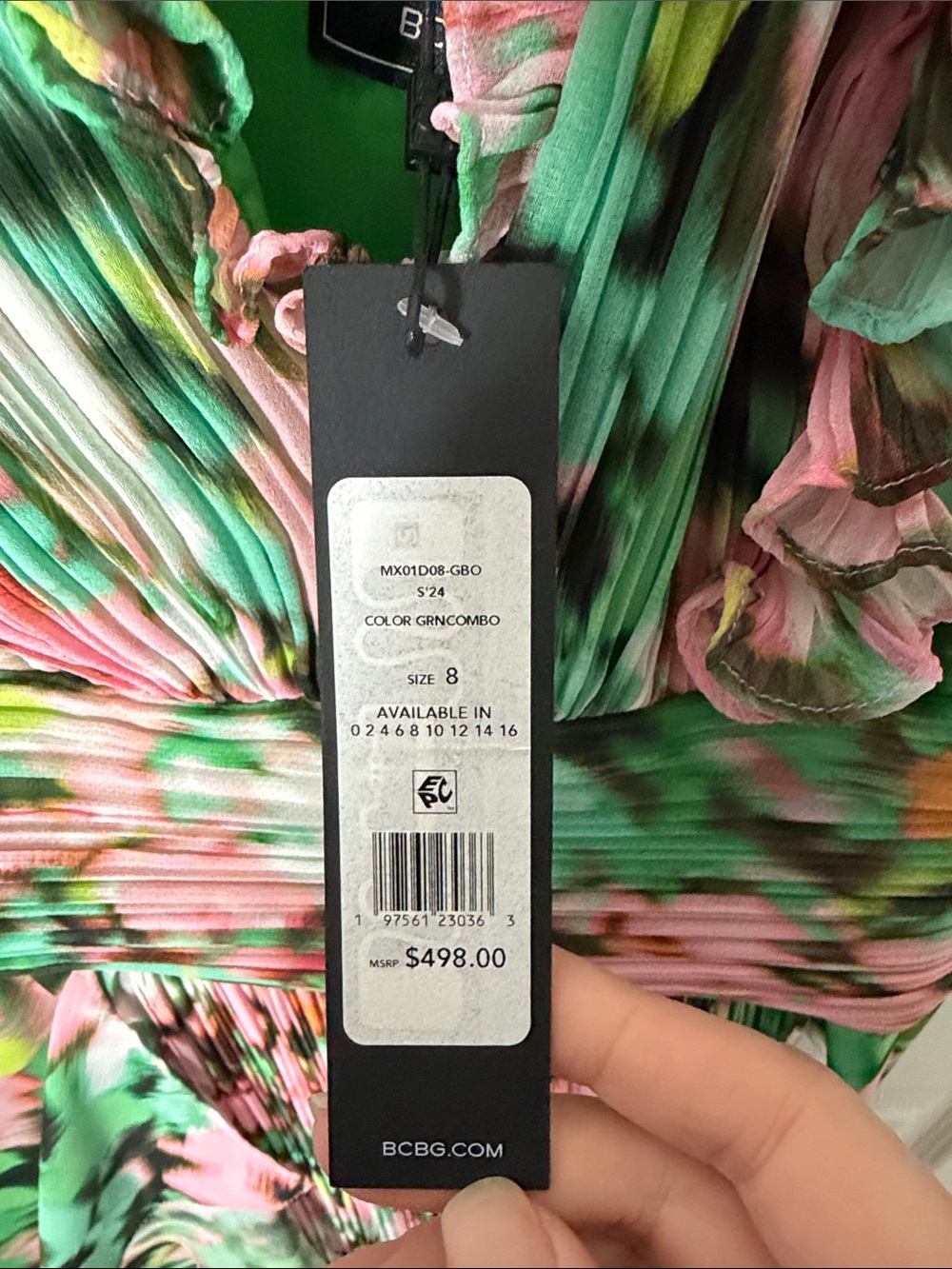 NWT BCBGMaxAzria Pink and Green Floral Ruffle V-Neck Maxi Dress size 8 - Picture 4 of 7